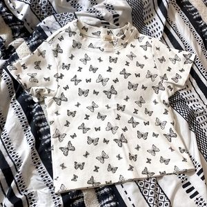 White crop top with butterflies Size -S
